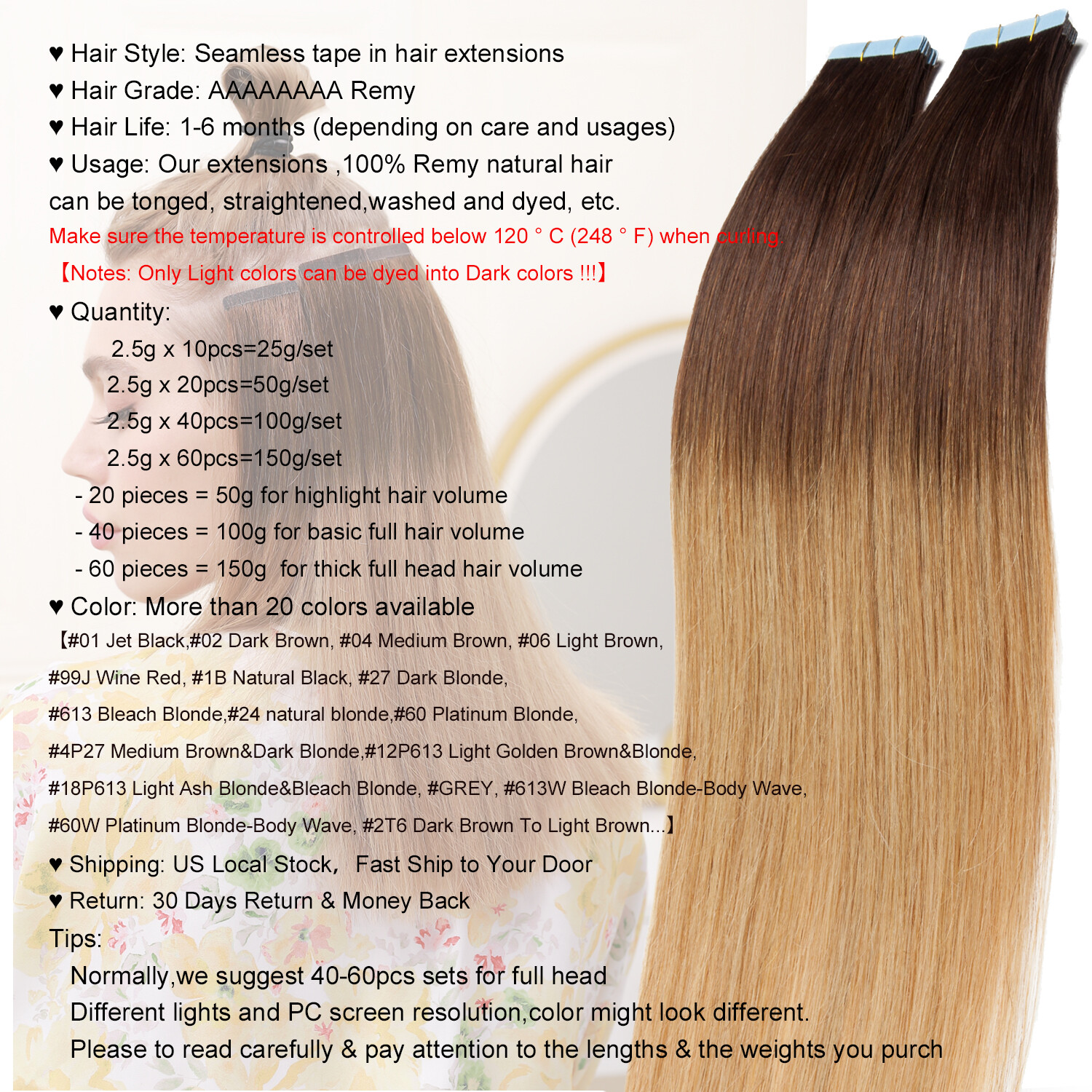 Thick Tape In Remy Human Hair Extensions Skin Weft FULL HEAD Body Wave Balayage