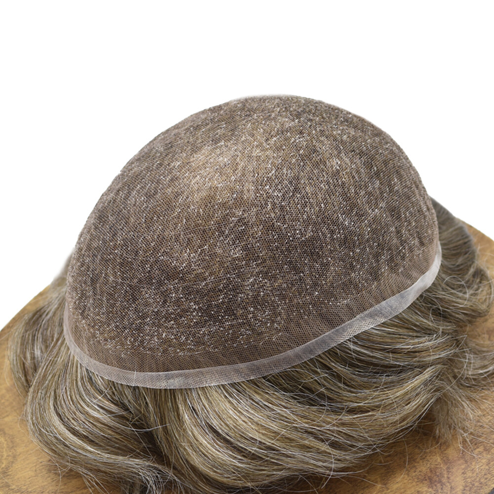 GM Full French Lace Mens Toupee Natural Bleached Human Hairpiece Wig Replacement