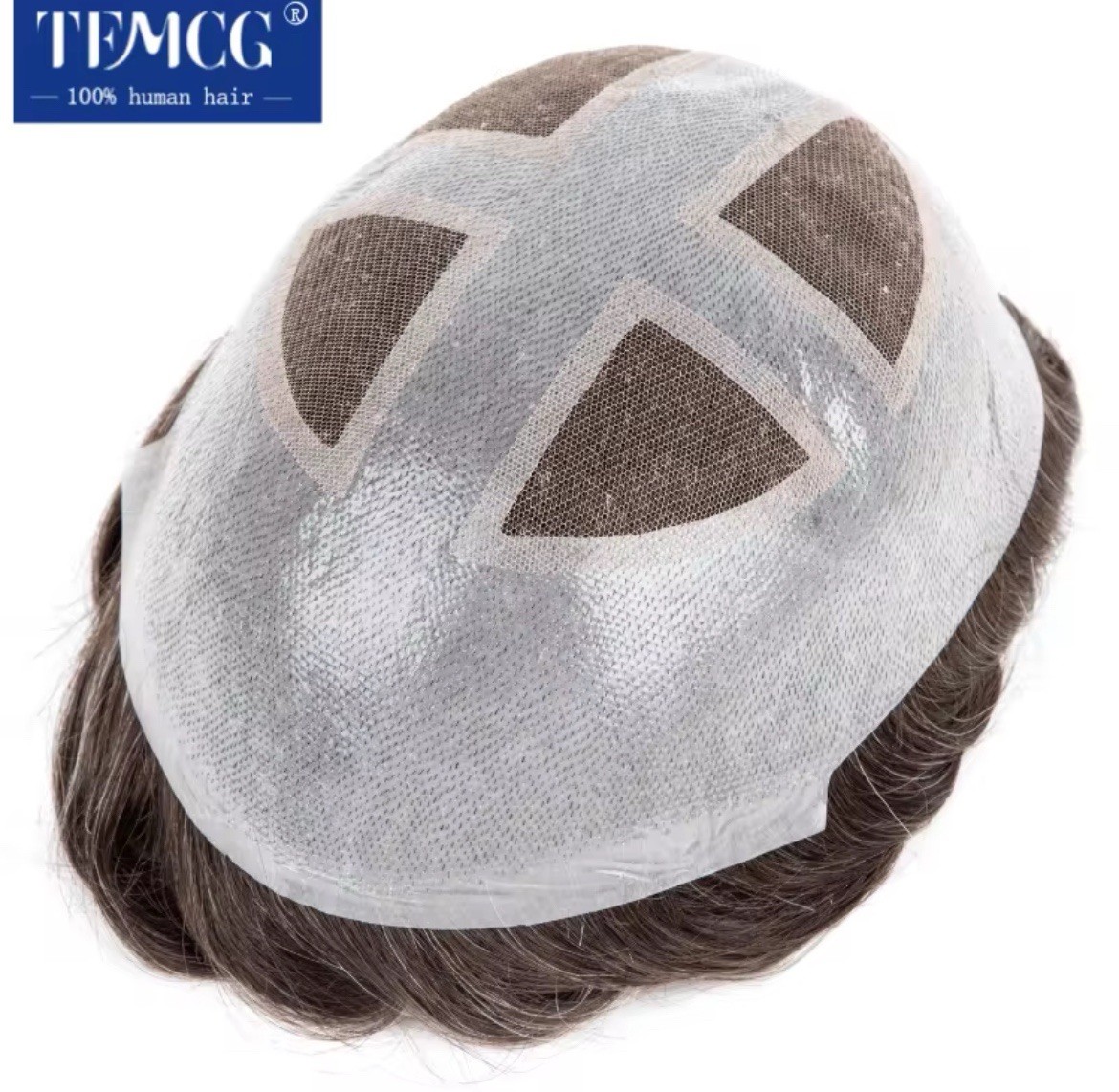 TEMCG Men’s Human Hair Toupee Hairpiece Mono Base Wavy Natural Multi Color
