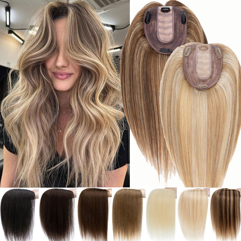 Clip In 100% Remy Human Hair Topper Hairpiece Toupee Wigs Replacement System US