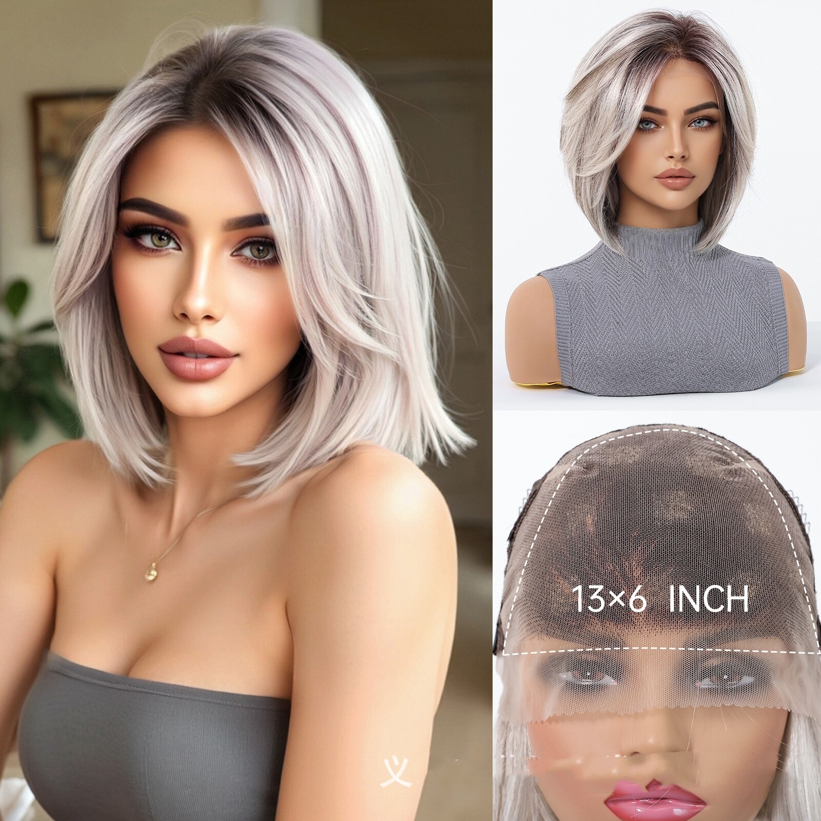 Ombre Blonde Premium Japanese Fiber Bob Wigs 13×6 Lace Front Wigs Dark Roots