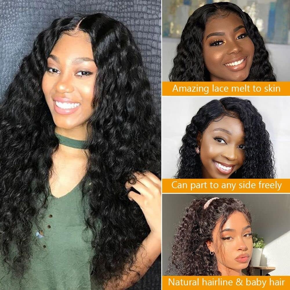 5×5 Deep Wave Transparent Lace Wigs 200% Density Natural Color Wigs Human Hair