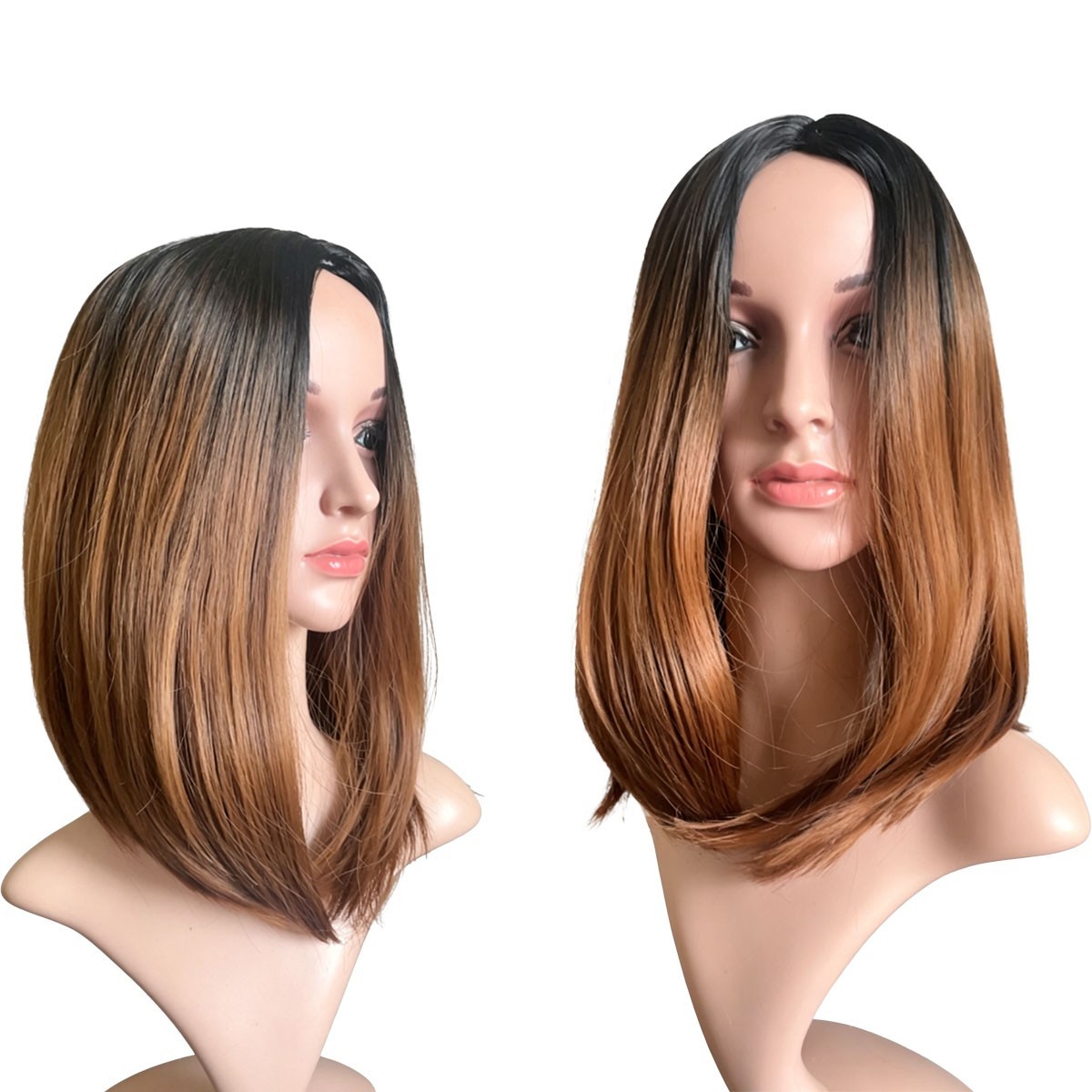 Black Ombre Brown Long Synthetic Hair Wig for Women Party Natural Middle Part Wi