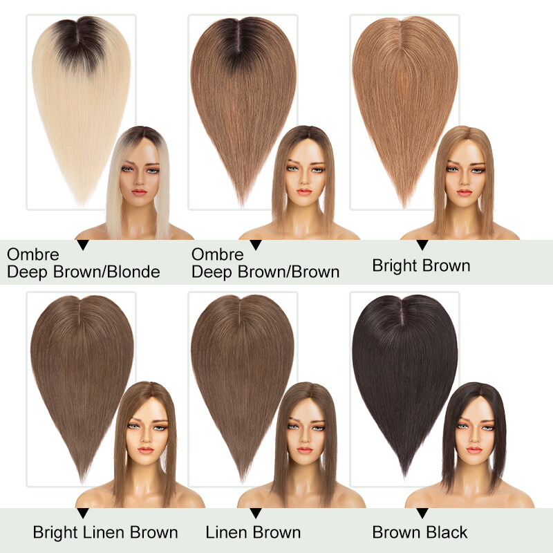 Clip in Real Remy Human Hair Topper Women’s Ombre Hairpiece Top Toupee Side Part