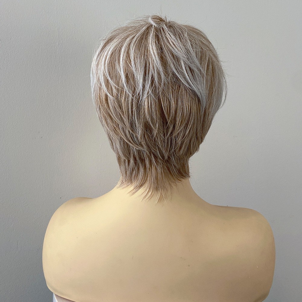 Women’s Short Layered Pixie Cut Wig Ombre Ash Blonde Synthetic