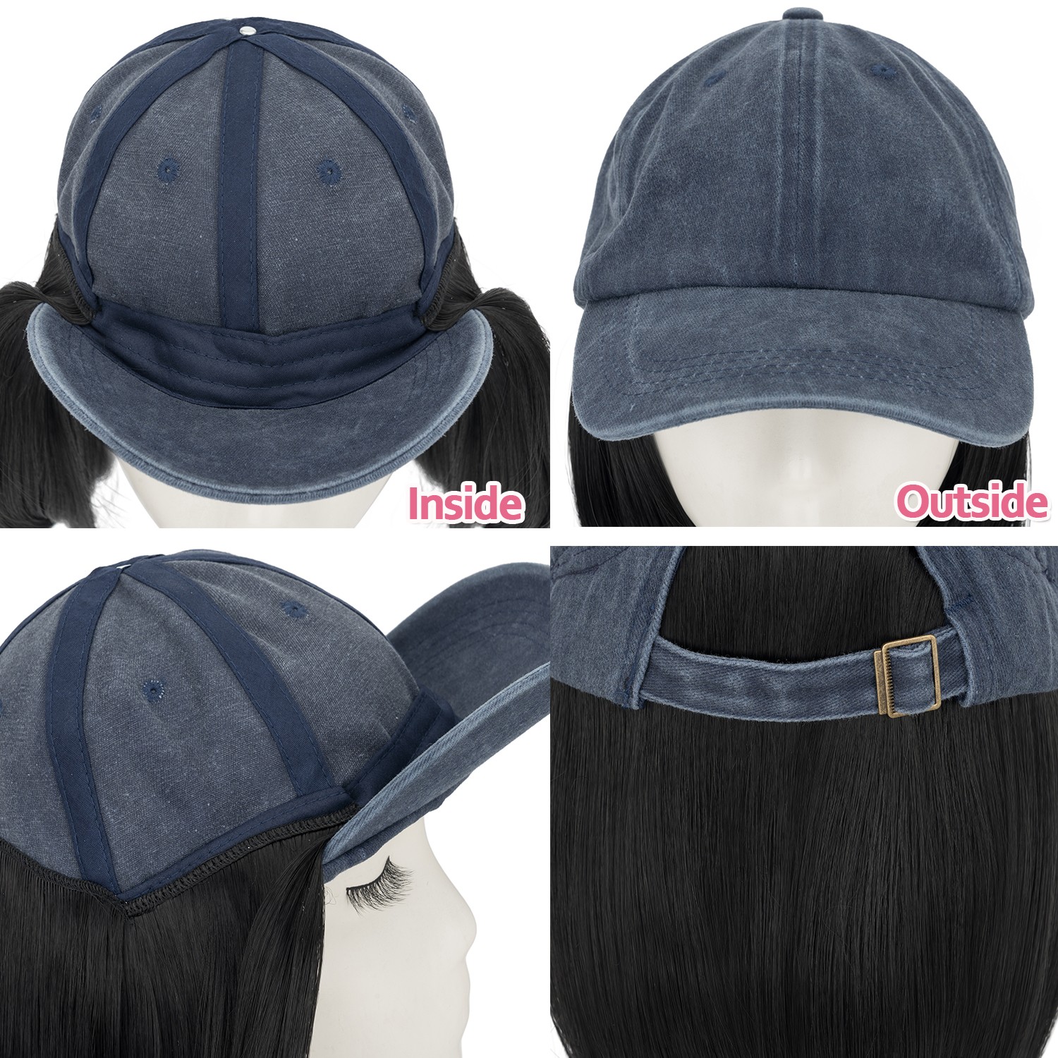 Instant Style 6″ Straight Cap Wig Adjustable Baseball Hat with Attached Hair Wig
