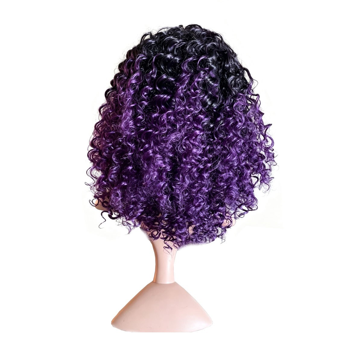 Afro Curly Wig For Black Women Black to Purple Ombre Fluffy Deep Wave Bob Wig