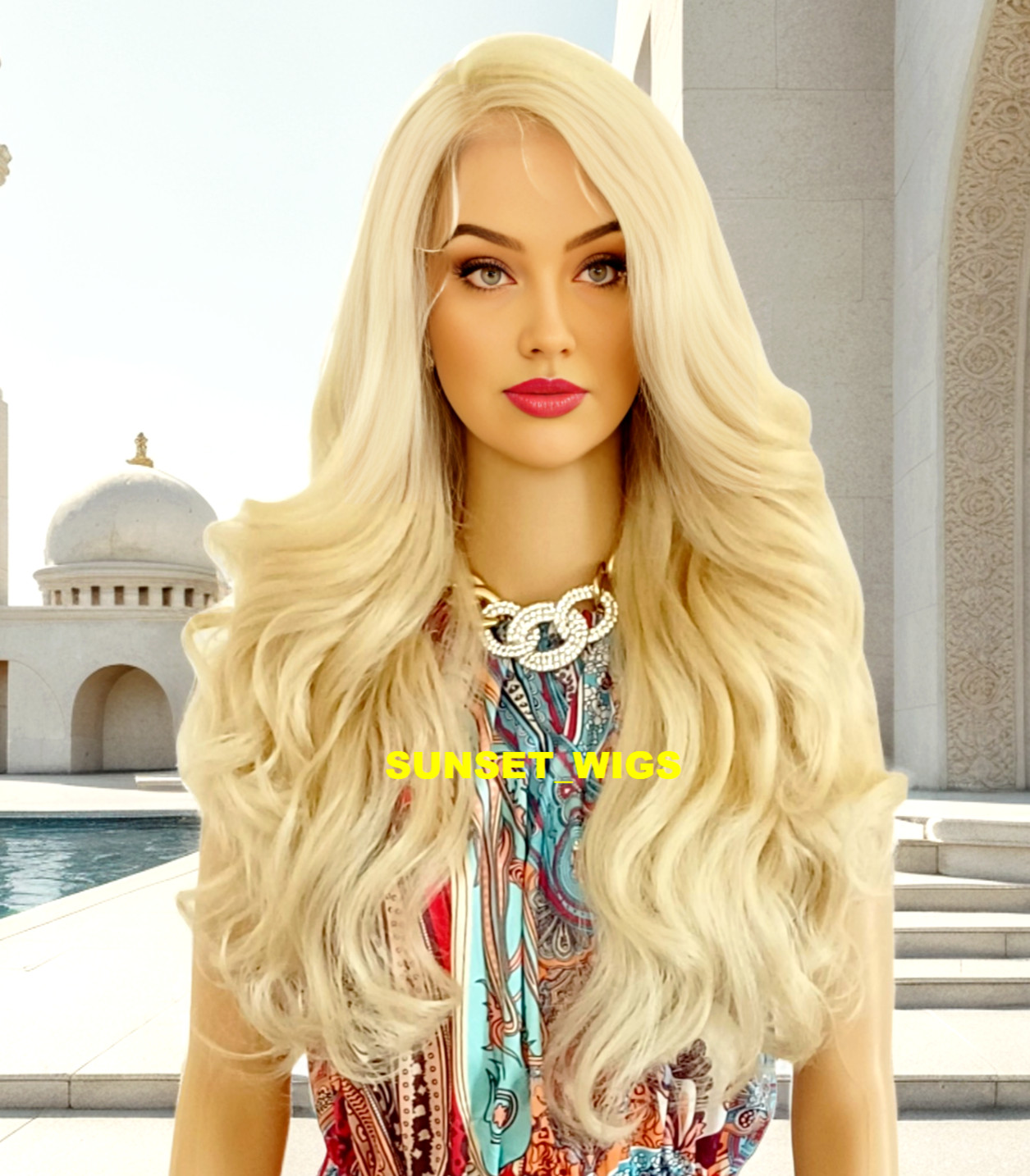 30″ LACE FRONT WIG LONG WAVY LAYERED BLEACH BLONDE #613 HEAT OK