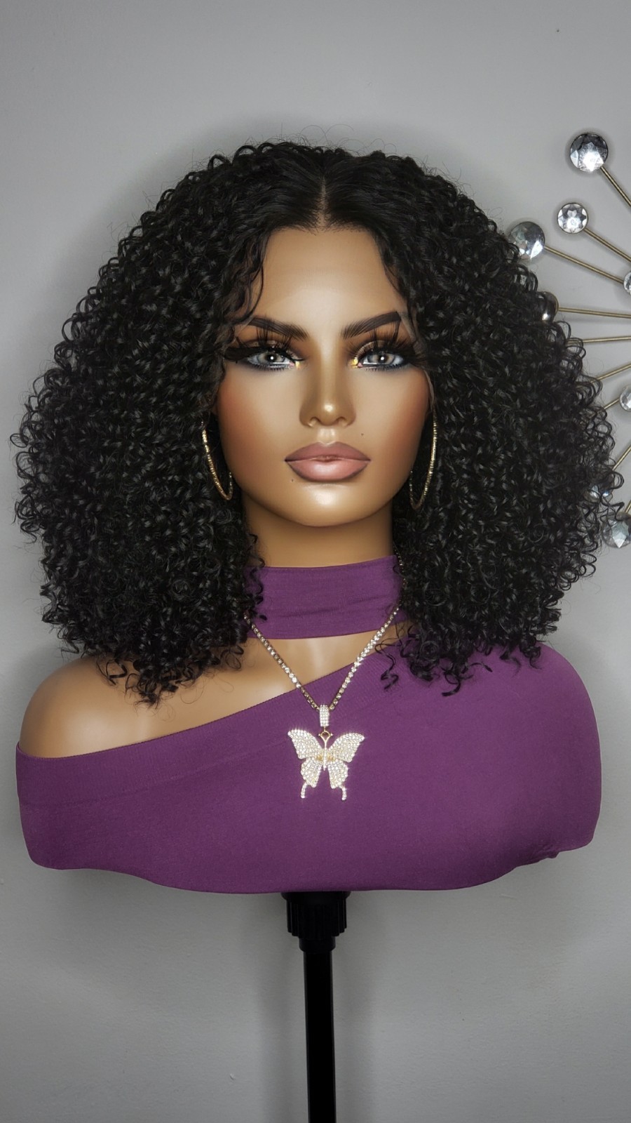 New Curly Afro Style Wig Black Y Part Lace Front Wig Womens Hair Wigs