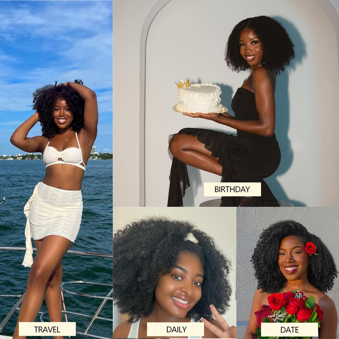 Black Kinkycurly 4C Edge Wig Human Hair 4X4 HD Lace Afro Kinky Closure Wig for B