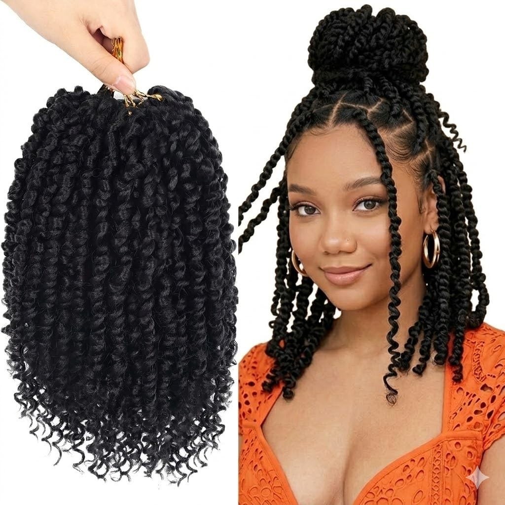 8 Pack Passion Twist Crochet Hair 10 Inch Pre-twisted Short Crochet Passion T…