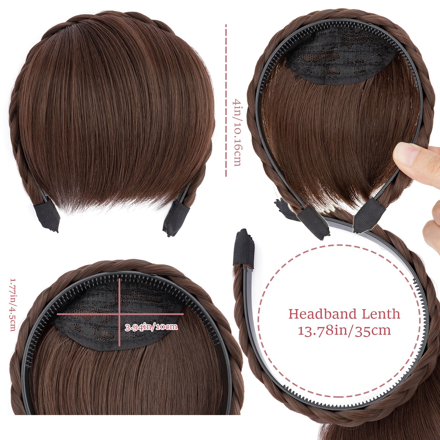 US Thick Braided Headband Fringe Hair Extensions Front Neat Bangs Hairpiece Xmas