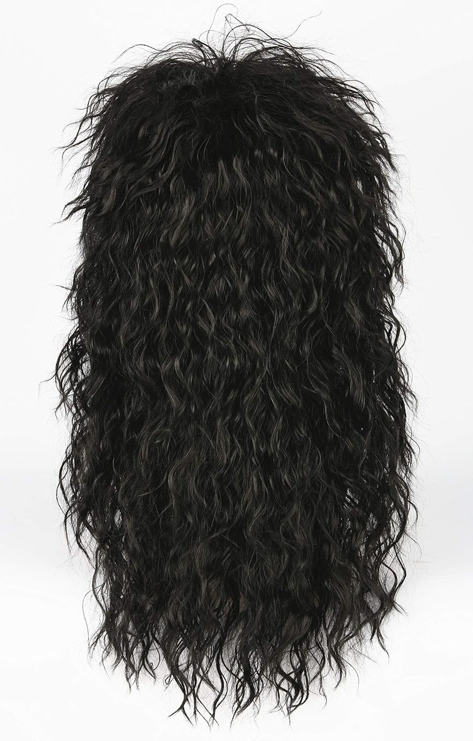 Men’s 80s Black Mullet Wigs Male Hair Punk Heavy Metal Rocker Long Curly Wig USA