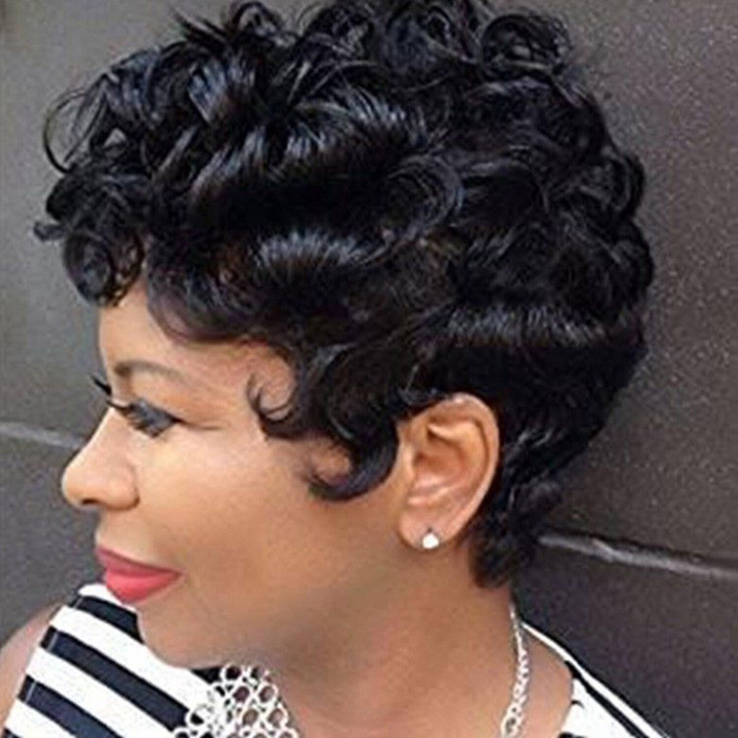 Women Curly Wavy Short Wigs Black Ladies Costume Synthetic Hair Brazilian Style