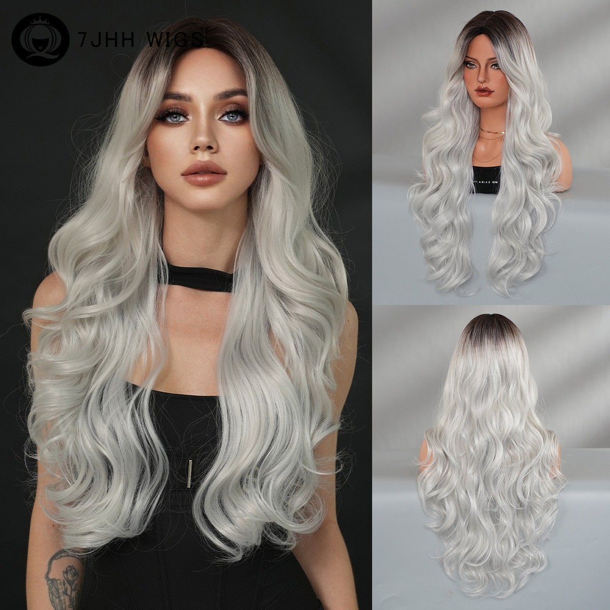 Purple wig woman with long curly hair fluffy deep purple wig full head cover