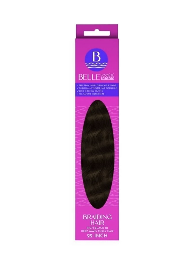 Belle Societe Braiding Hair Extension Deep Wave Curly 22 in Black 1B Heat 4pk