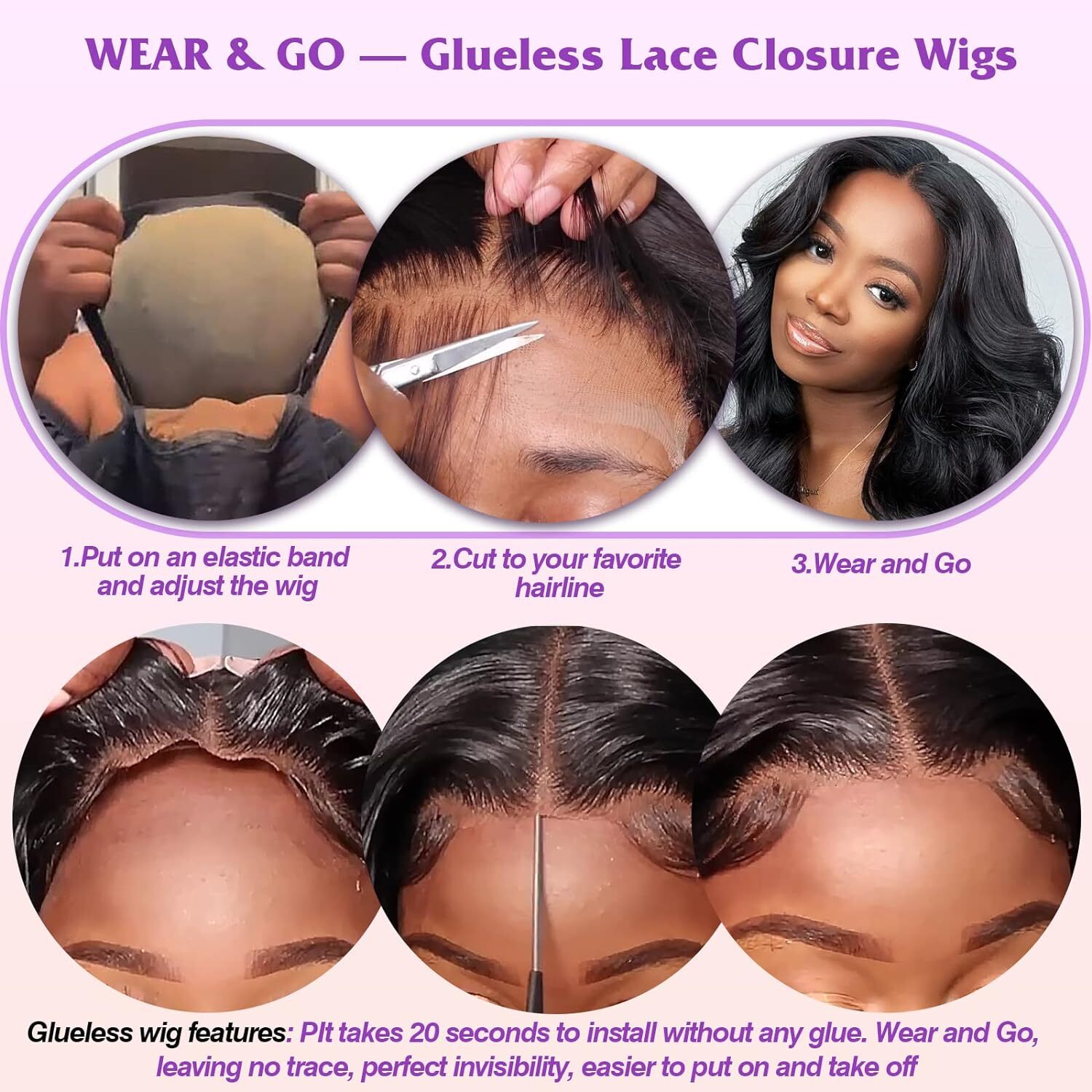5×5 Lace Wear and Go Glueless Wig Loose Wave Pre-Cut unprocessed Human Hair
