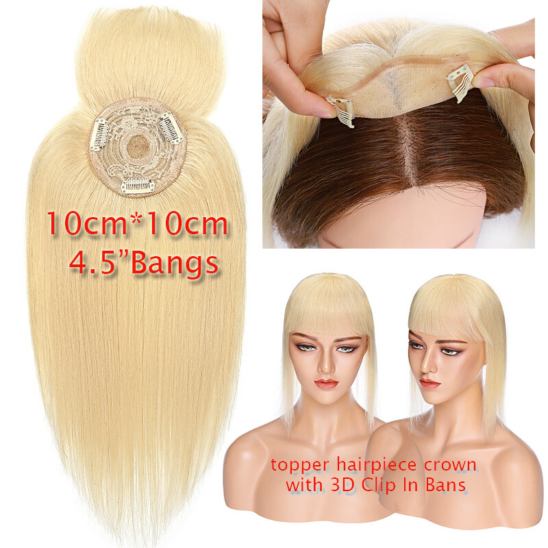 SALE Topper Hairpiece Clip In Remy Human Hair Toupee with Bangs Top Silk Base US