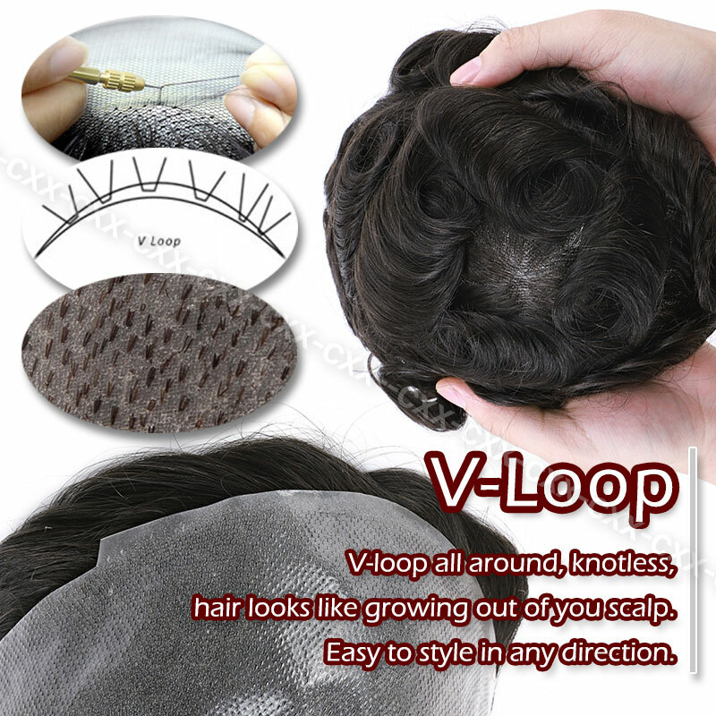 Mens Toupee Hairpiece PU Thin Skin 100% Human Hair System Replacement Wig Silver