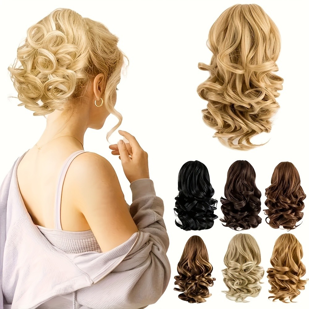 Women’s Curly Wavy Ponytail Extensions Curly Straight Synthetic Hair gold
