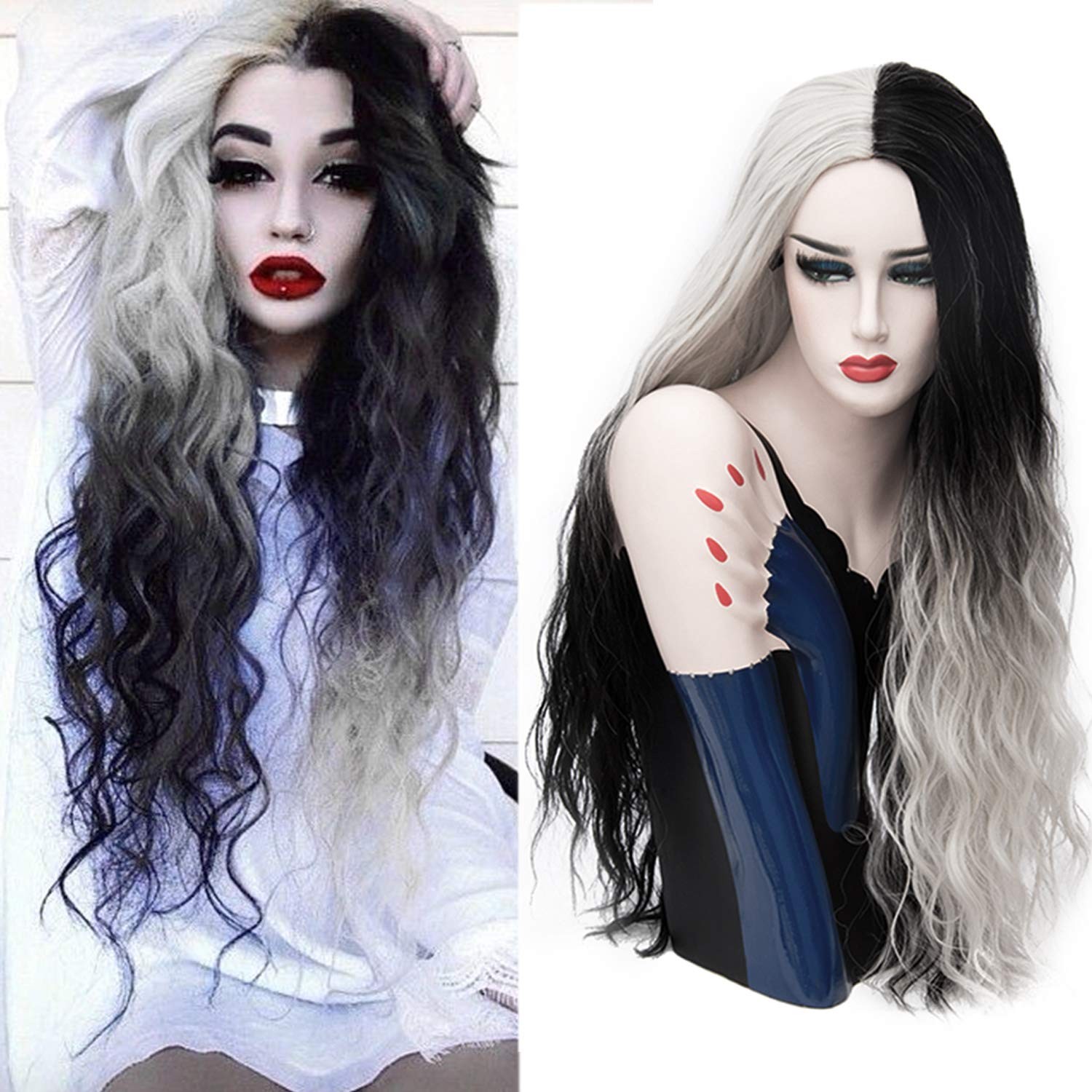 Long Wigs for Women 26” Black White Wig Cute Colorful Silver Hair Perfect fo…