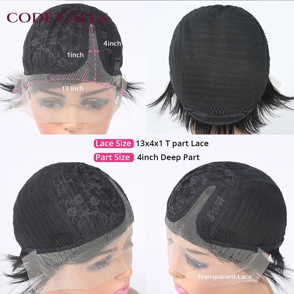 Short Cut 100% Human Hair Wigs L Part Lace Frontal Wig Remy Glueless Soft