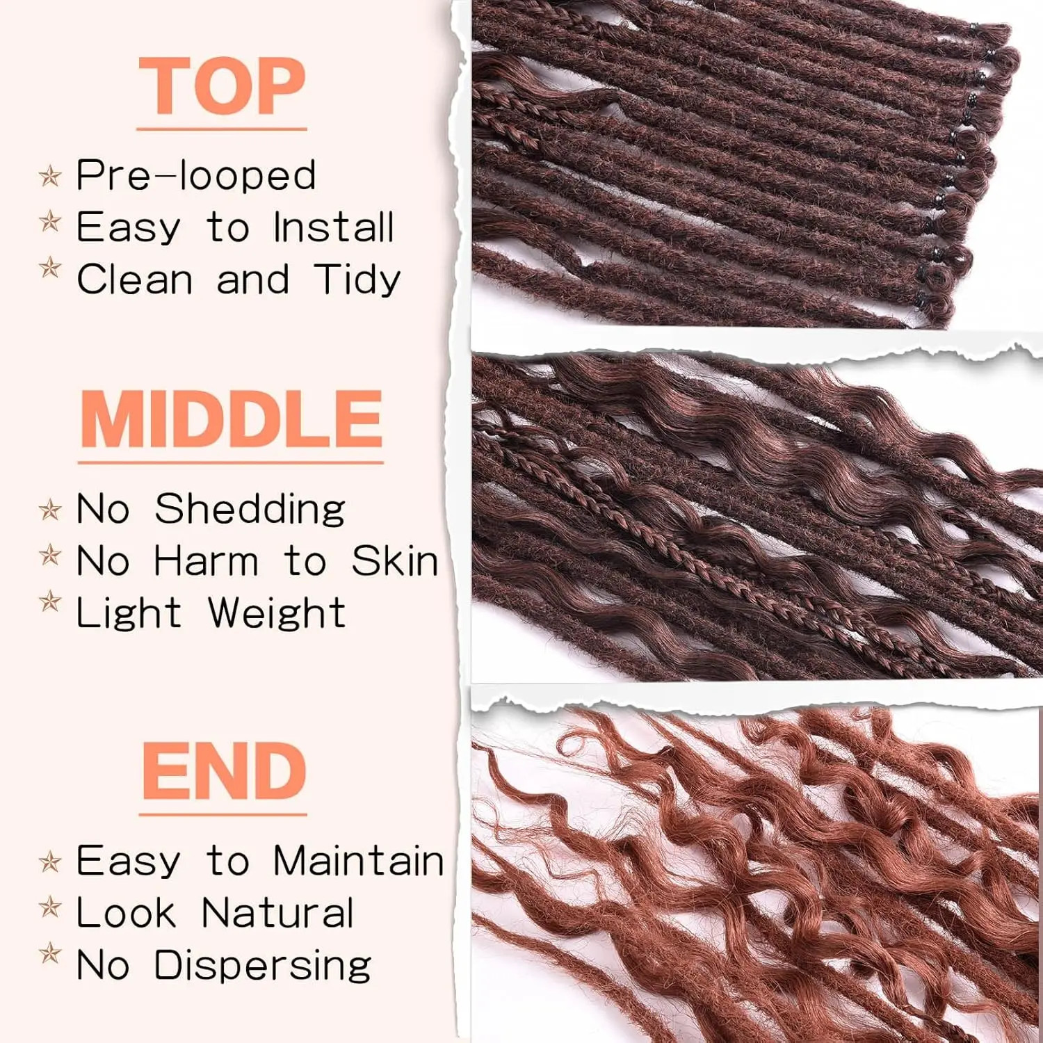 Hippie Style 3 In 1 Mixed Single End Dreadlocks 24 Inch 8 Strands Synthetic
