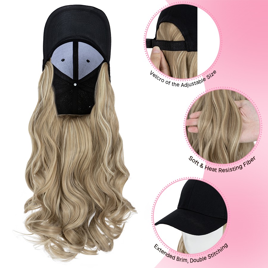 US Cap With Hair Extensions Baseball Hat Straight Wavy Beanie Sun Hat Hairpiece
