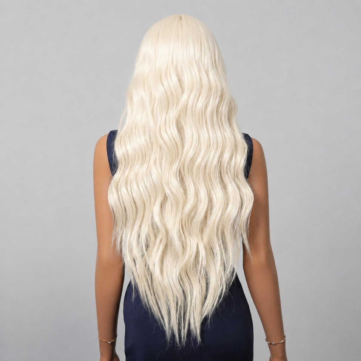 Synthetic Hair Heat Resistant Glue Less Lace Front Wig Long Wavy Bleach blonde