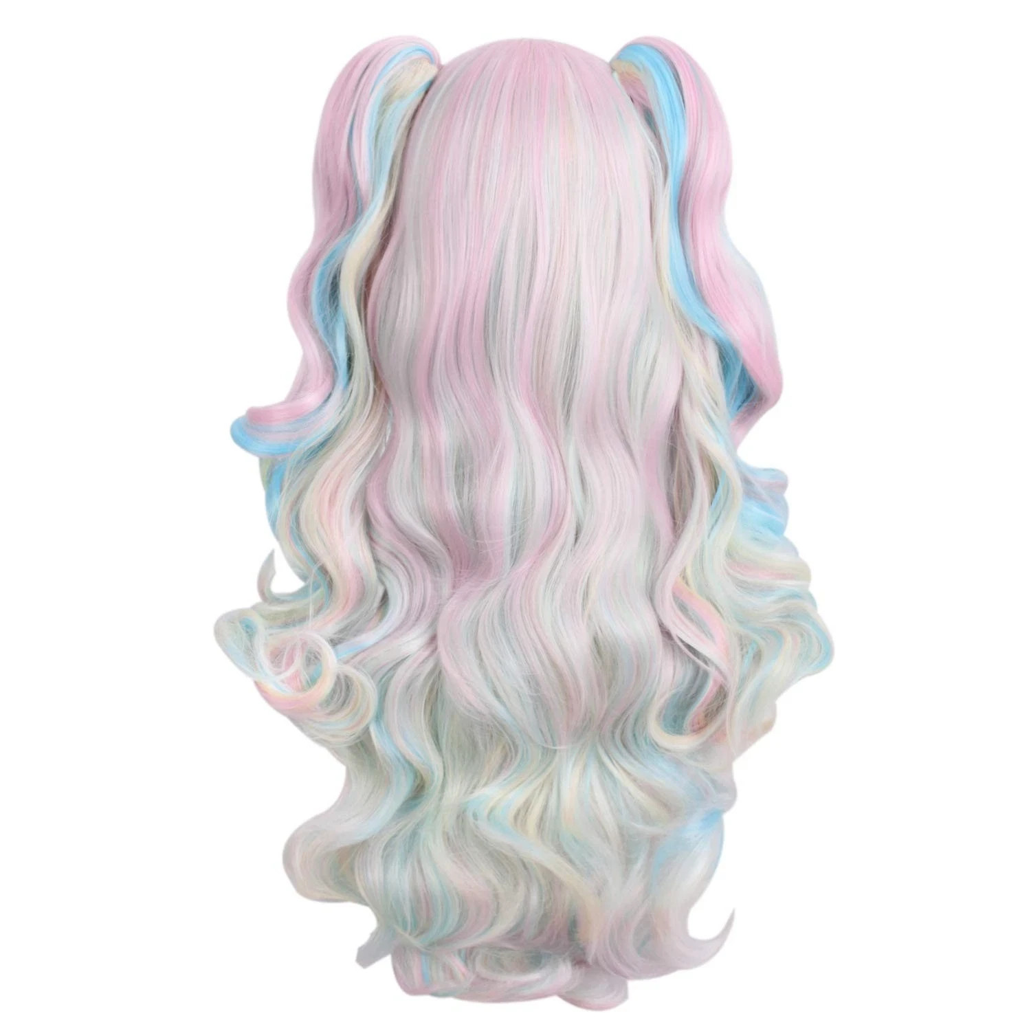 Multi-color Lolita Long Curly Clip on Ponytails Pink/Blue/Blonde