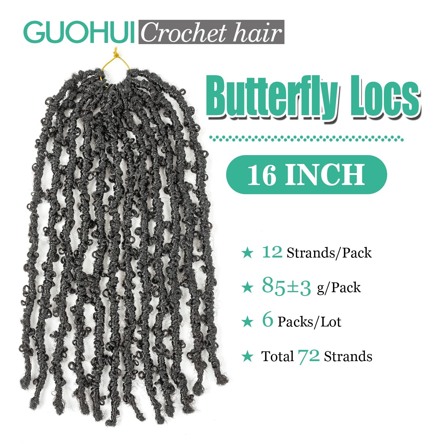 Guohui Butterfly Locs Crochet Hair 16 Inch 6 Packs Color Natural Black All