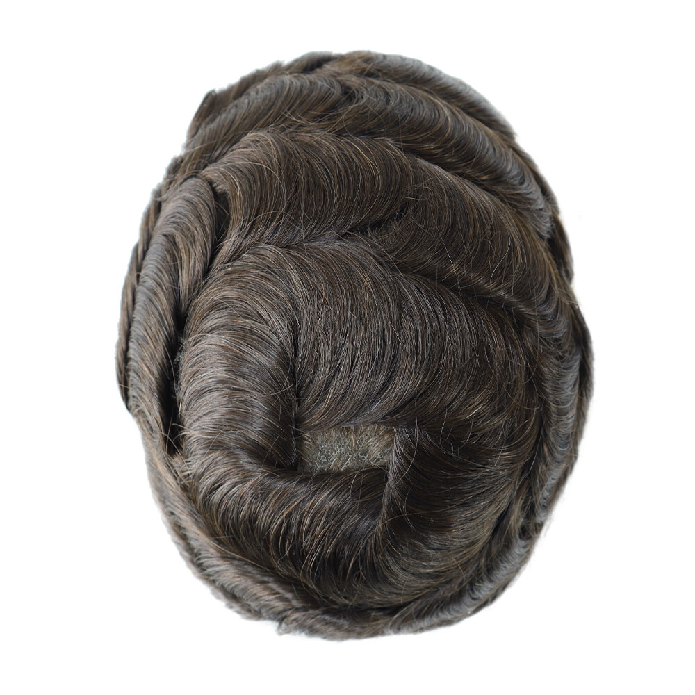Mens Toupee Swiss Lace Human Hair Replacement System Dark Brown Hairpieces #2