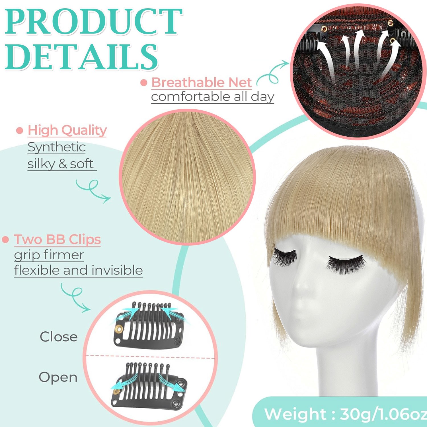 Xmas Thick Neat Bangs AS Human Hair Extensions Clip in Fringe Front Hairpiece US