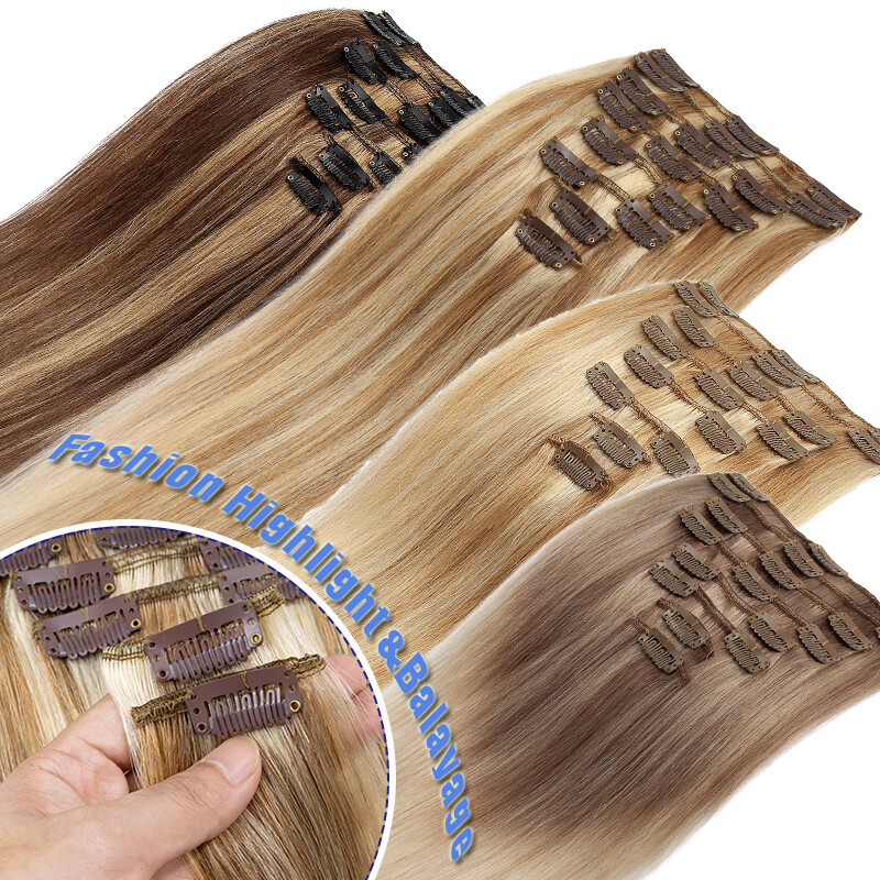 100% Soft Clip In 100% Human Hair Extensions Real Remy Hair Full Head Weft Ombre