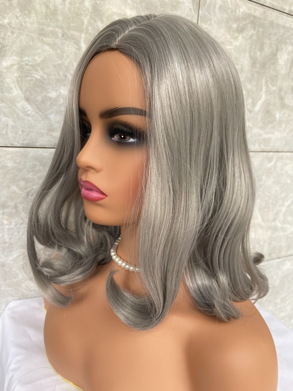 Salt and Pepper Hair Long Natural Straight Synthetic Women Wig 18 Inches Soft