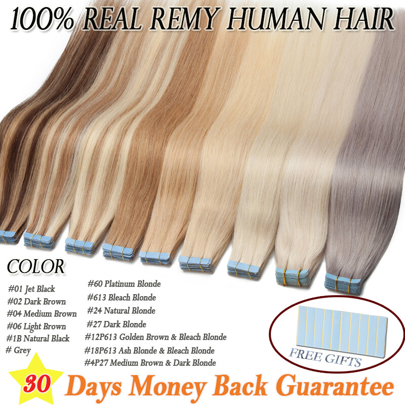 80PCS 200G Thick Tape In Real Remy 100% Human Hair Extension Full Head Skin Weft