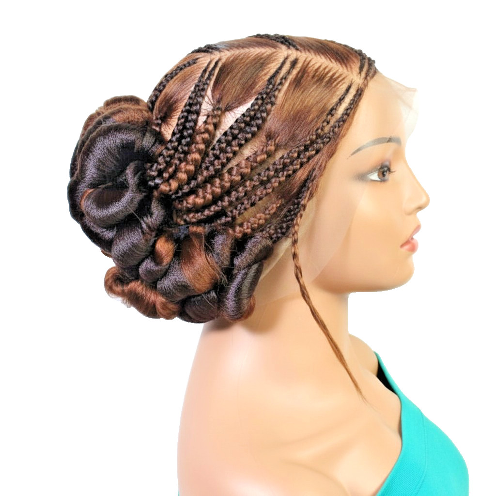 Natural Brush Braids Cornrow Bun Braided Wig. Full Lace Cap with Baby Hair