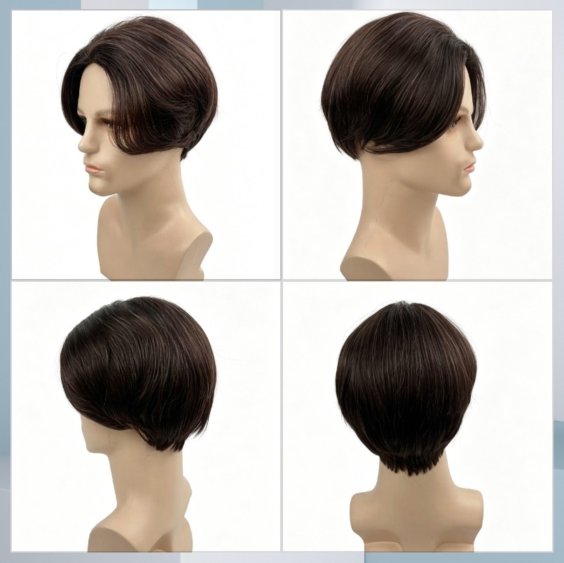 Men Dark Brown Middle Part Short Wig Heat Resistant Synthetic Daily Hair Wig