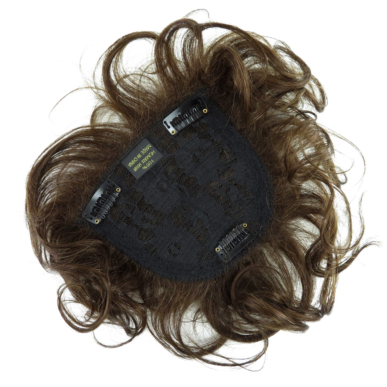 Short Brown Wavy Curly Hair Wiglet Topper Human Hair Replacement for Women