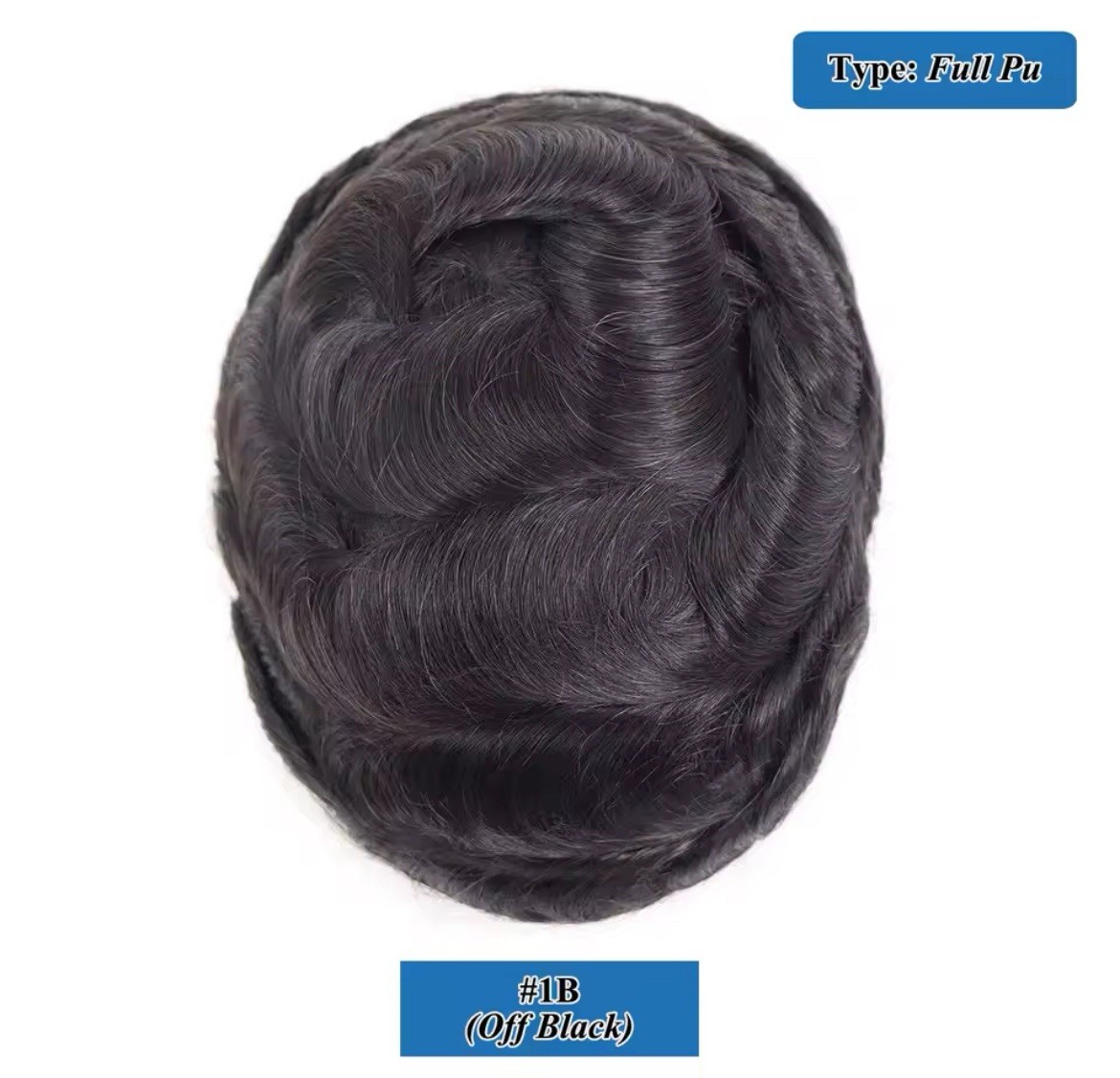 Men’s Human Hair Toupee Hairpiece Full PU Base V-Loop Wavy 8x10in