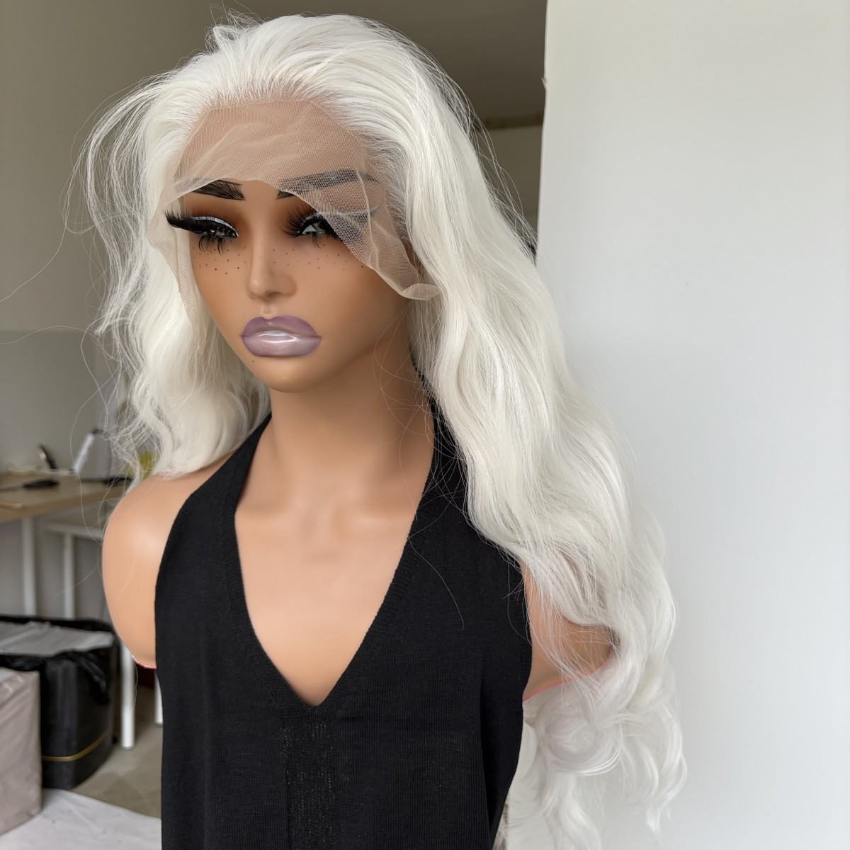 Long Wavy T Lace Frontal Wig Heat Resistant Synthetic Hair White Natural Layered