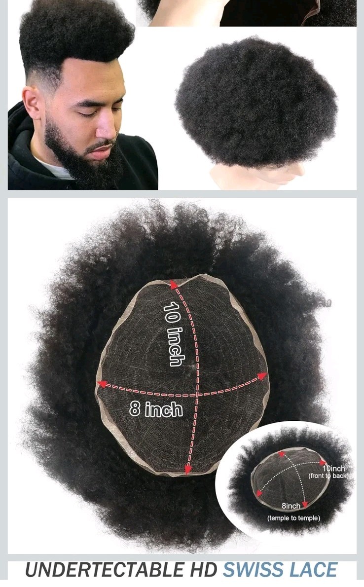 Afro Curly Full Lace Toupee African American Mens Toupee Human Hair 4mm wave