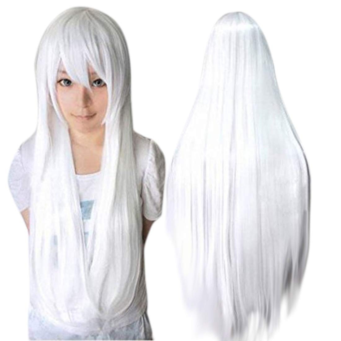 Wig Cap+32 In/ 80 cm Long White Wig White Cosplay Wigs, Straight Whitish Synt…