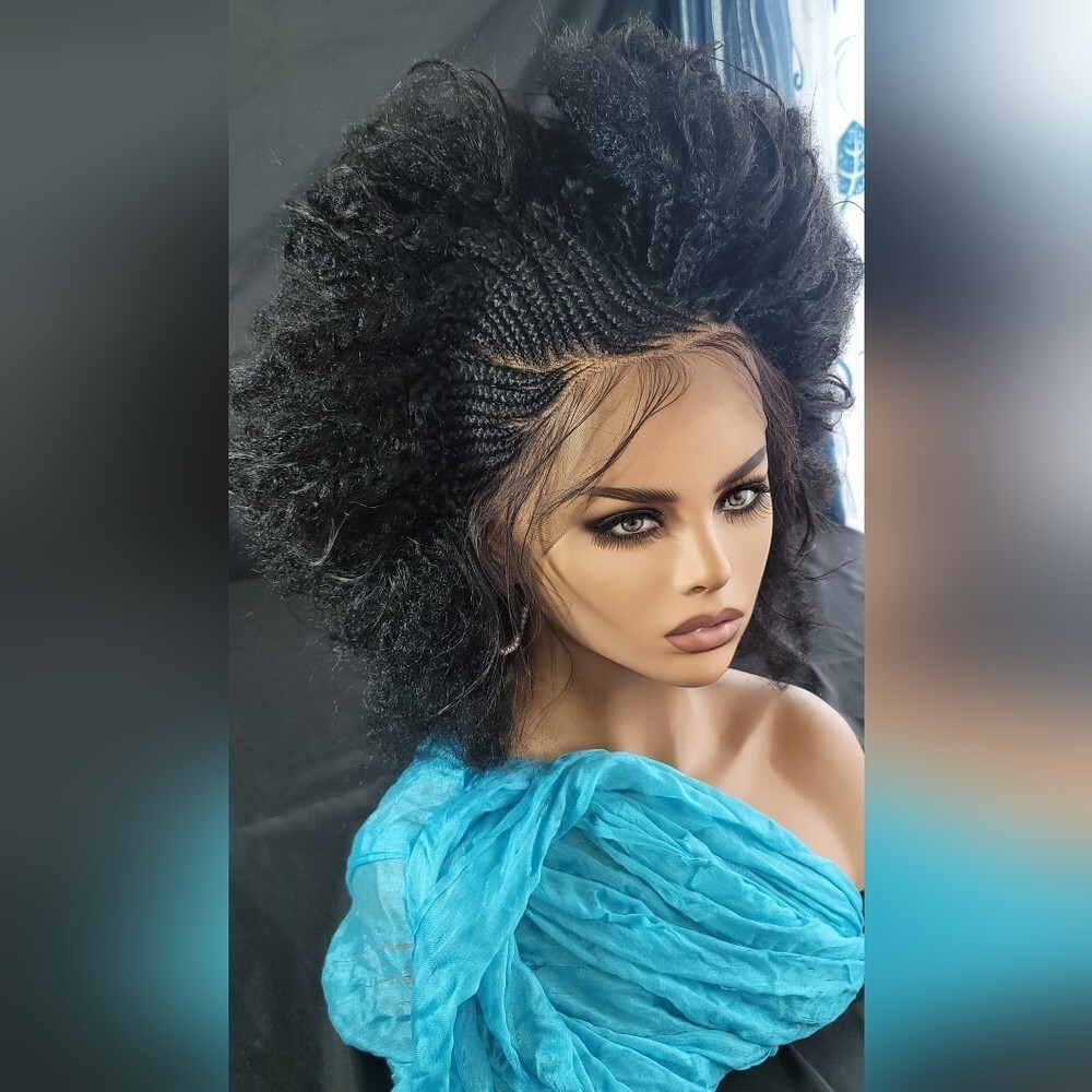 Braided Wig Short Afro Kinky Black Lace Front Glueless Baby Hair 4″ Handmade NWT