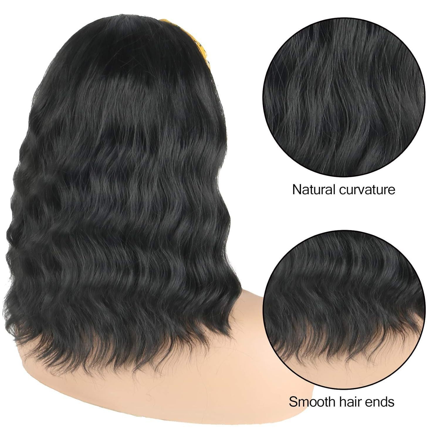 Ice Silk Headband Medium Long Wavy Water Synthetic Wig Heat Resistant for Women
