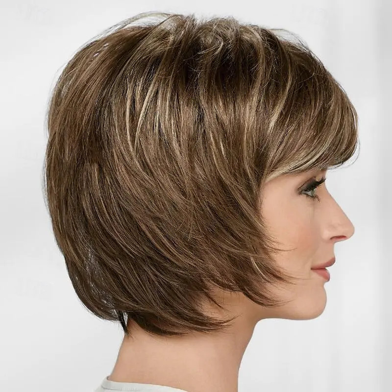 Honey Drizzle Layered Short Bob Cut Hair Blend Heat Ok Wigs Women Wigs