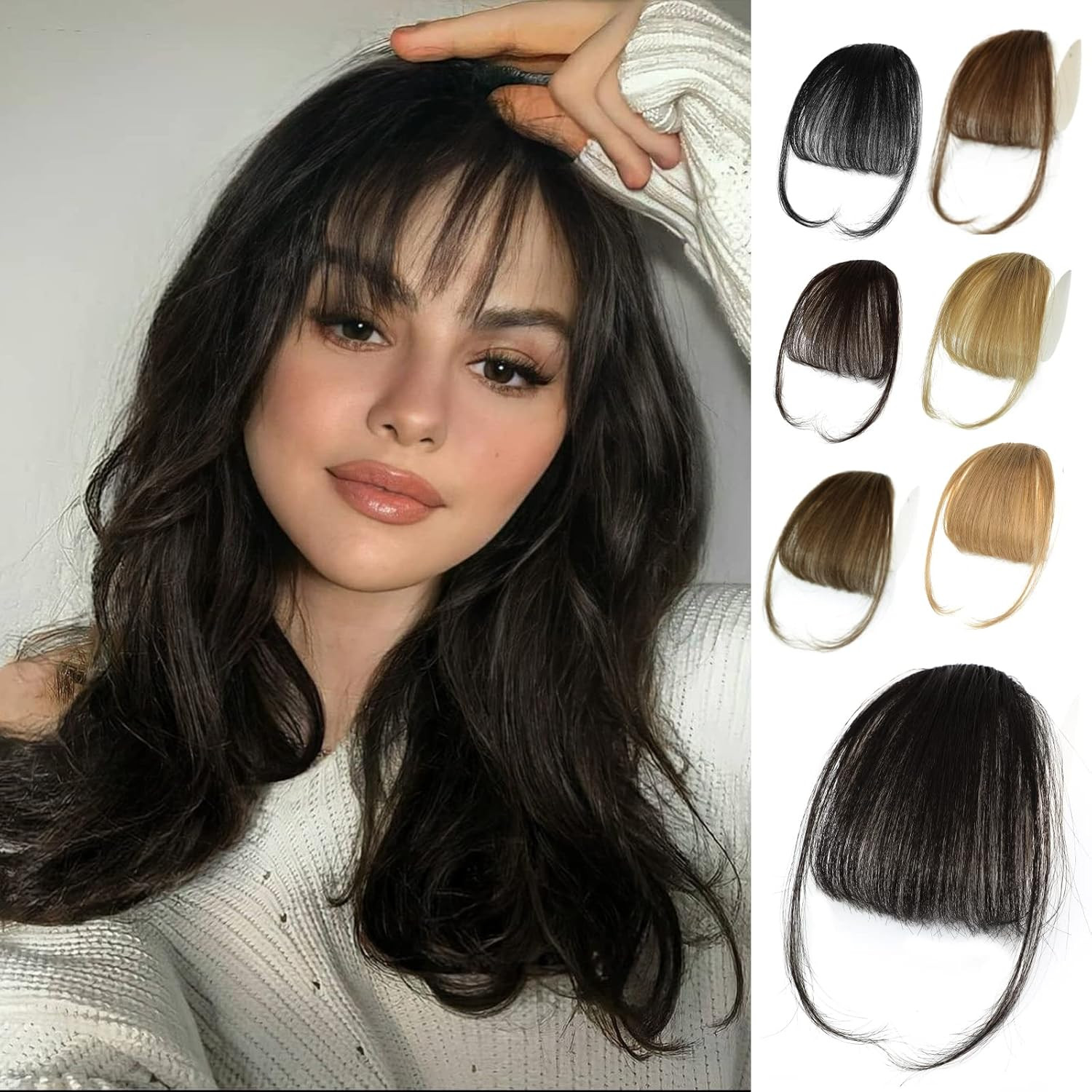 NAYOO Clip in Bangs – 100% Human Hair Wispy Bangs Clip in Hair Extensions, Brown