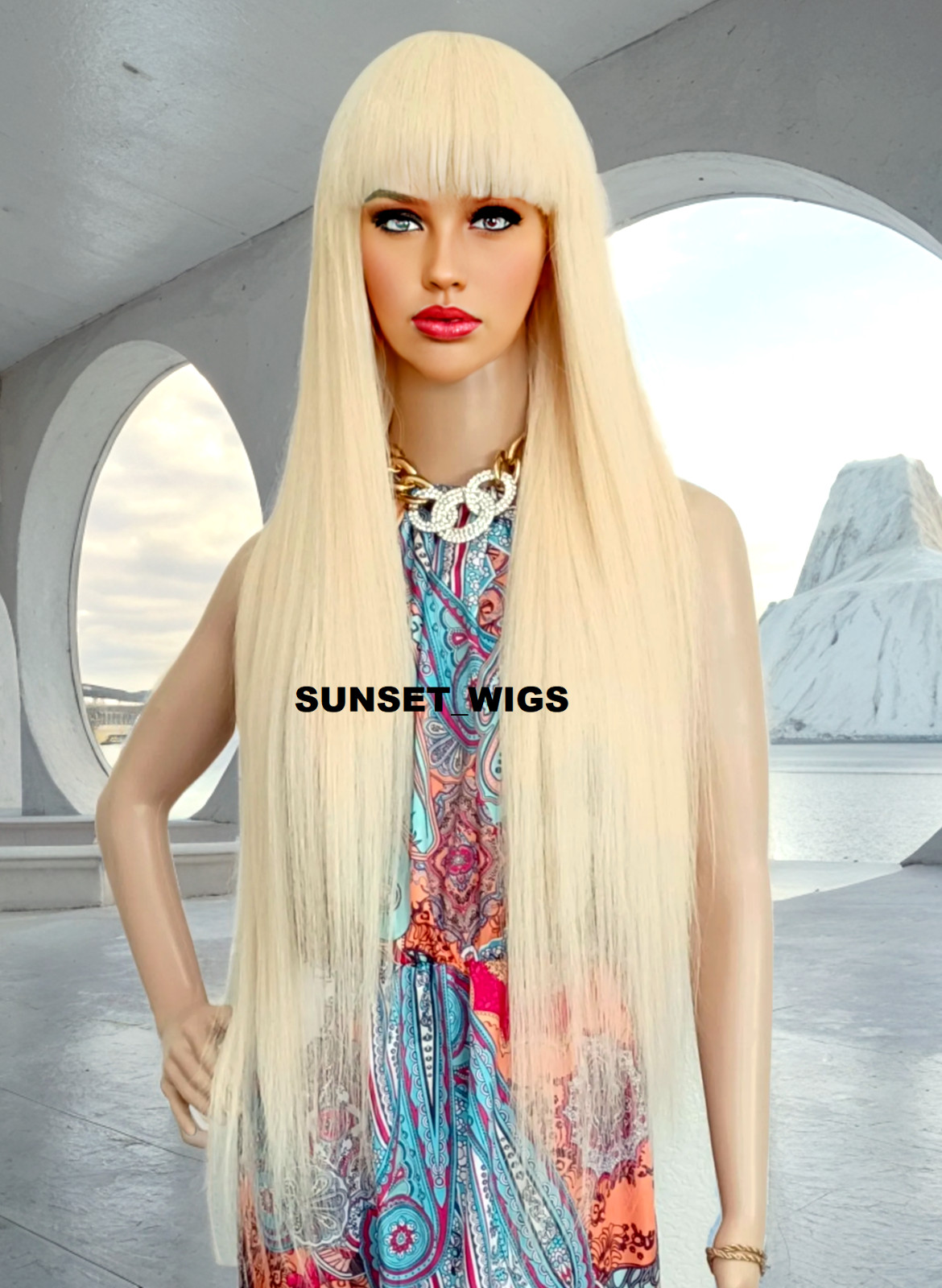 40″ FULL WIG EXTRA LONG STRAIGHT LAYERED WITH BLEACH BLONDE HEAT OK NWT