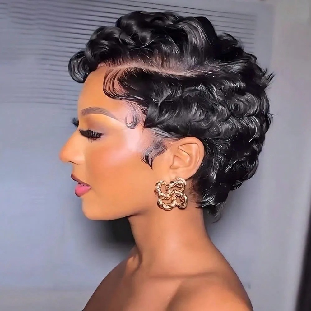 Short Pixie Cut Wigs Human Hair For Women- 6 Inch Short Curly Wave Wigs