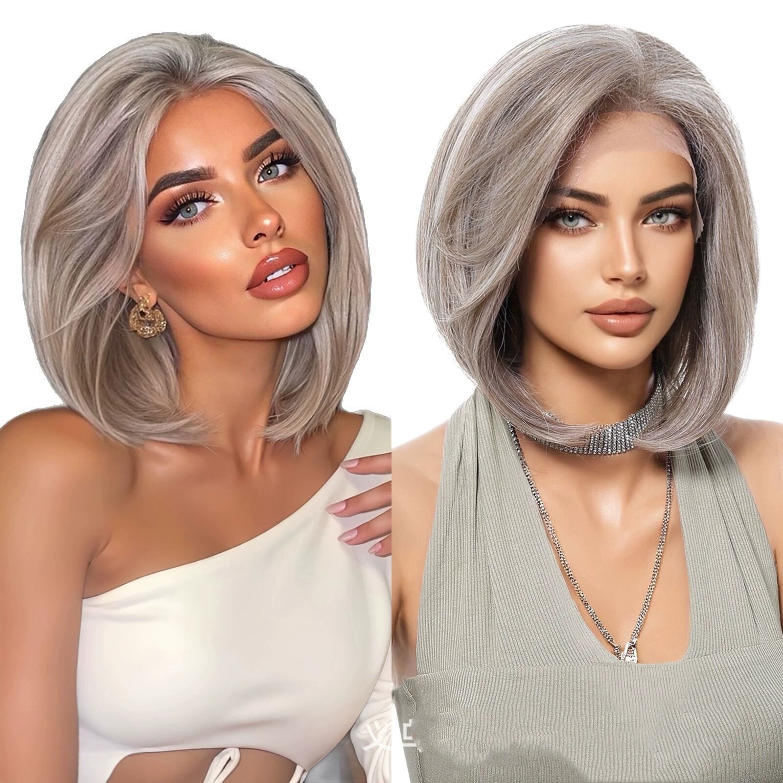 Gray Blonde Bob Wig 13X6 Lace Front Wigs 10 Inch Premium Japanese Synthetic Hair